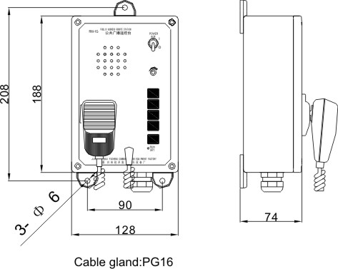 RM-1G wall type remote station dimension